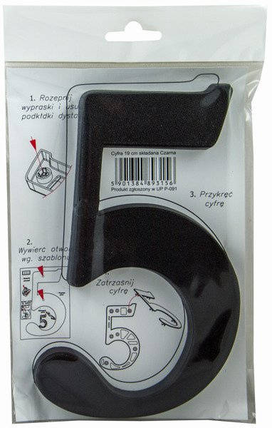 Cyfra 5 czarna 19cm tworzywo