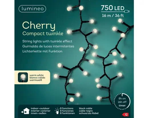 Lampki zewnętrzne/wewnętrzne 750 LED Cherry 16 m ciepły biały