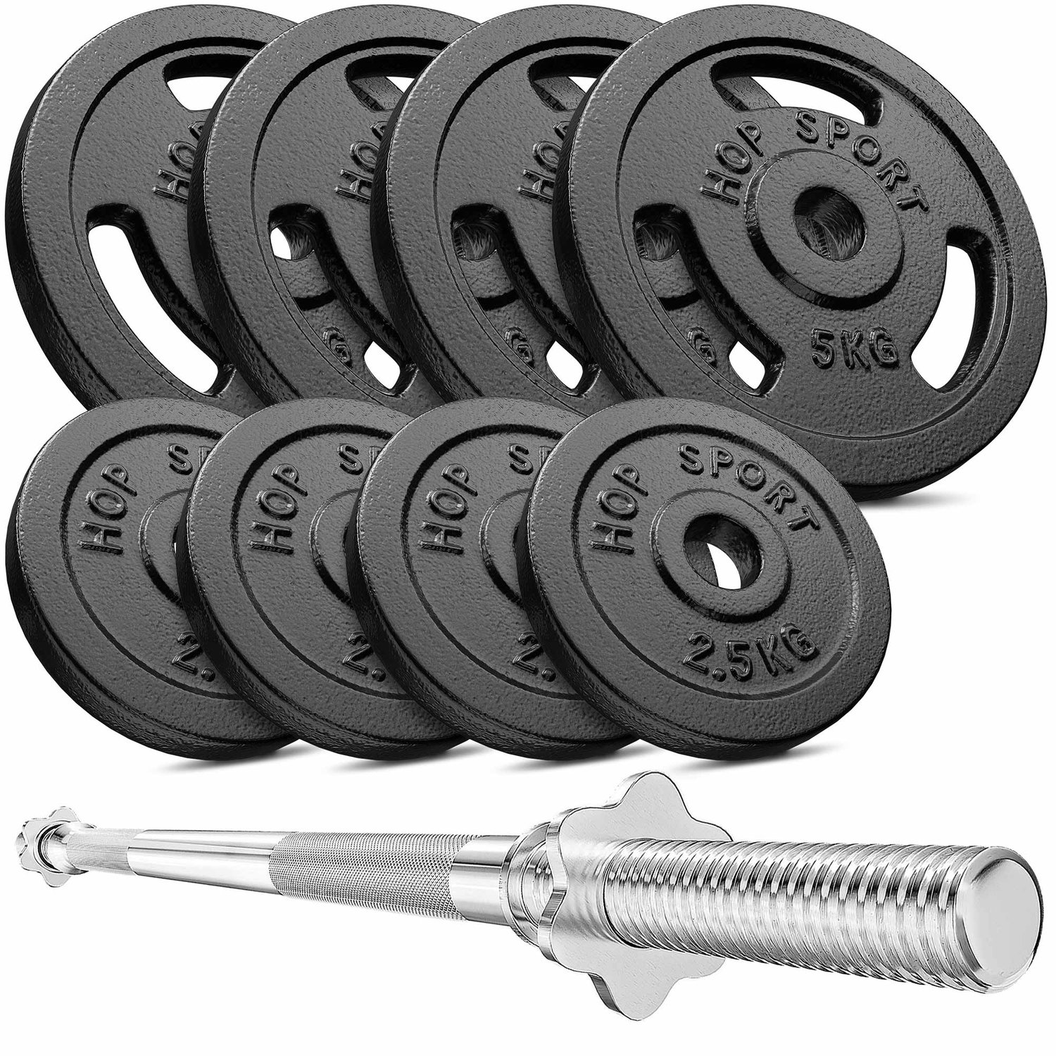 Set d’haltères en fonte 39 kg avec barre de musculation longue