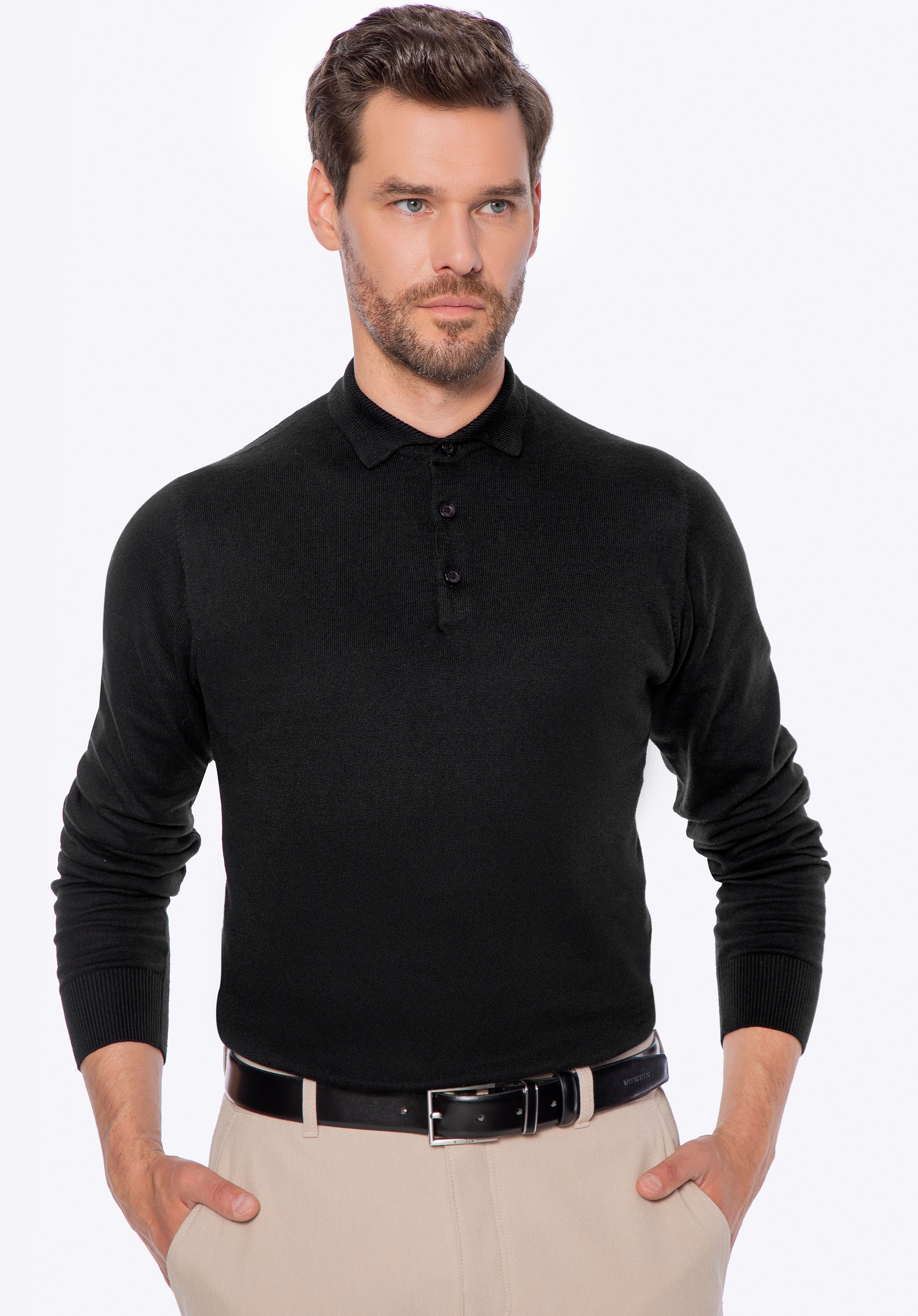 Sweter męski z bawełny z domieszką kaszmiru czarny
