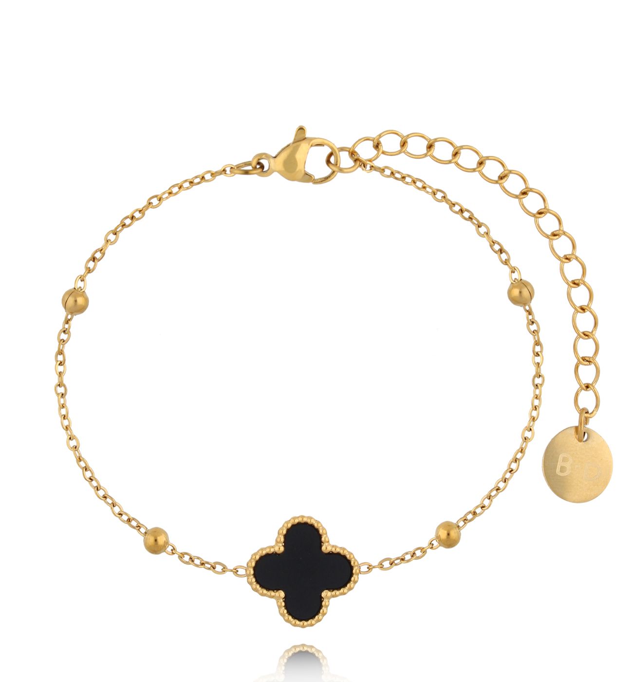 Bransoletka z białą i czarną koniczynką dwustronny Clover BSY0104