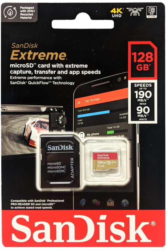 SanDisk Micro SDXC 128GB 190/90MBEXTREME SDSQXAA-128G-GN6MA c10 A2 V30 U3 - Henryx24