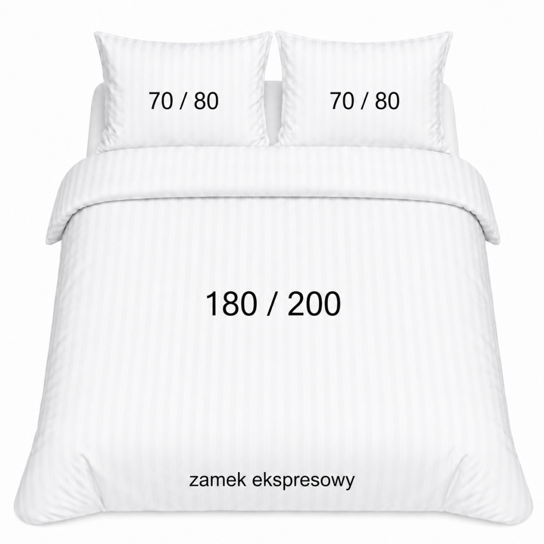 Pościel Hotelowa Adamaszek 1 cm 180x200 + 2x poszewka 70x80 | 100% Bawełna – zamek ekspresowy | Szwalnia Adamaszek