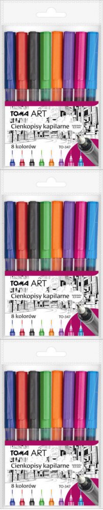 Toma TO-347 cienkopis kapilarny 0,5 mm, 8 szt, mix kolorów