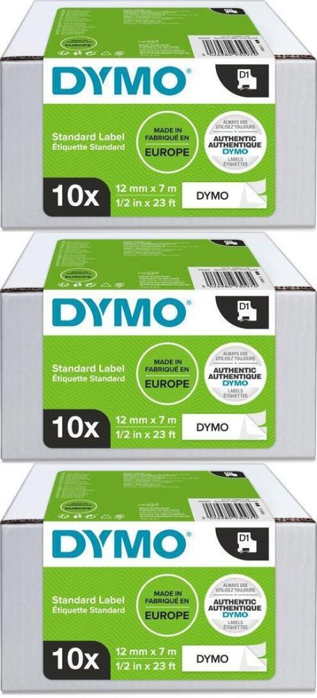DYMO D1 taśma 12mm x 7m biała – nadruk czarny, 10 szt.