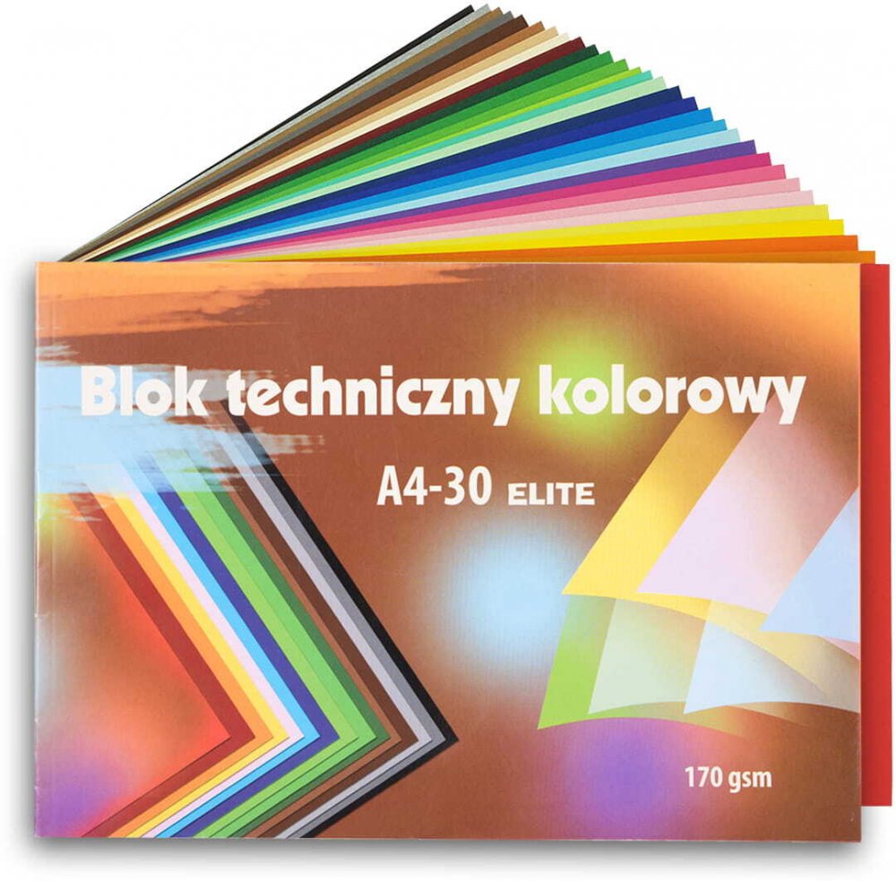 Blok techniczny A4 Kreska ELITE, 170 g/m2, 30 kartek, kolorowy