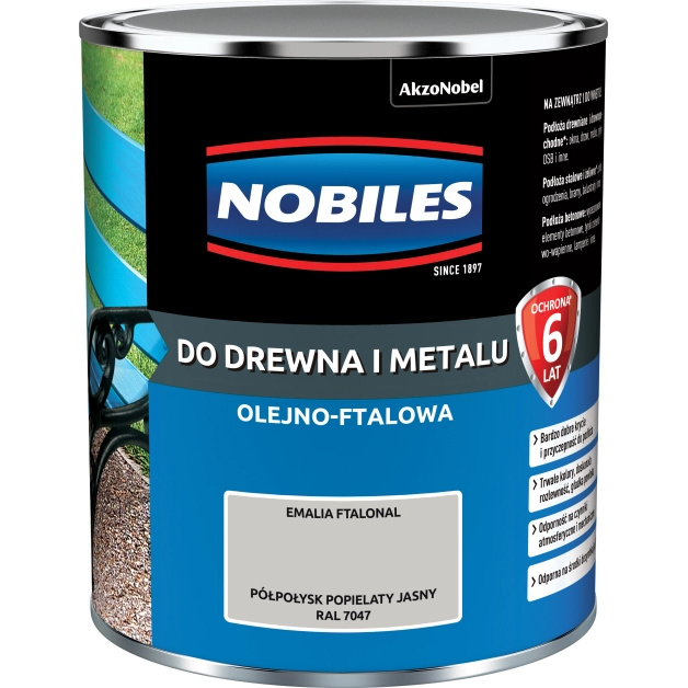 Farba ftalowa do drewna i metalu Ftalonal 0,7L Popielaty jasny Półpołysk Nobiles