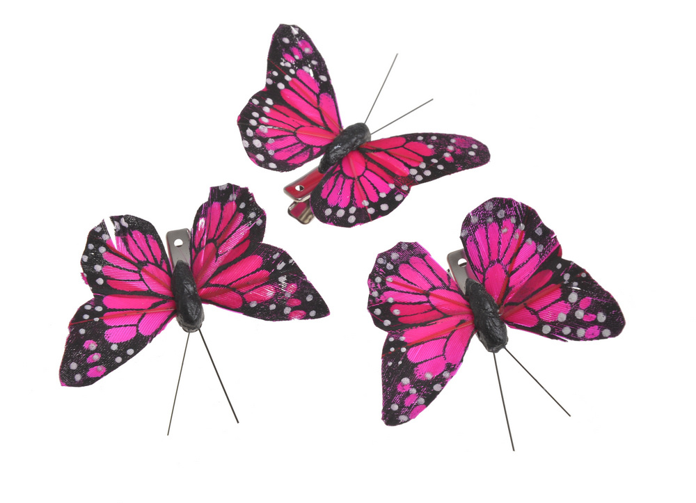 Motyl na klipsie 5,5cm fuksja komplet 24 szt