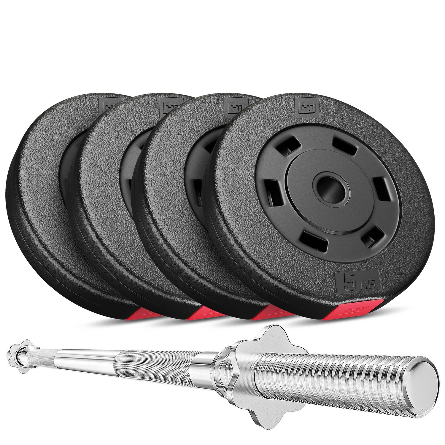 Set d’haltères en plastique 27 kg avec barre de musculation longue