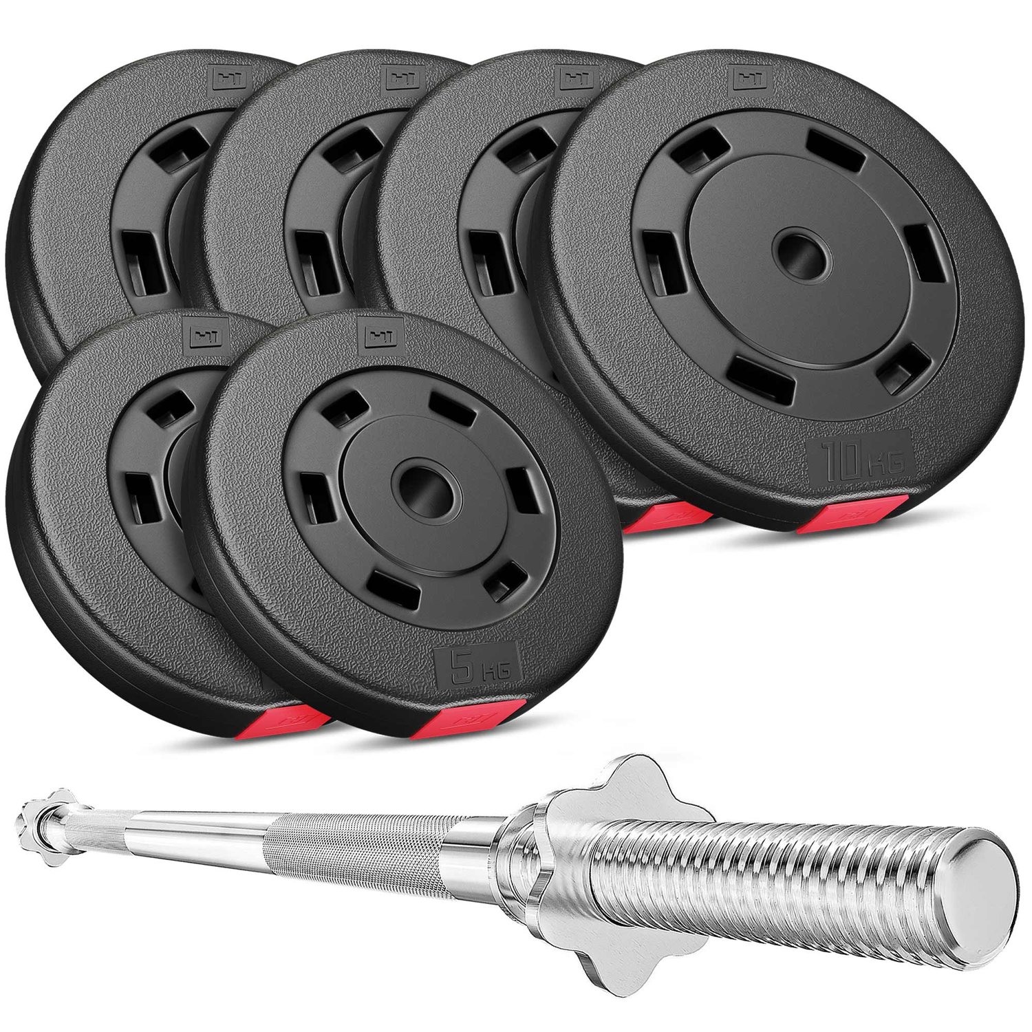 Set d’haltères en plastique 59 kg avec barre de musculation longue