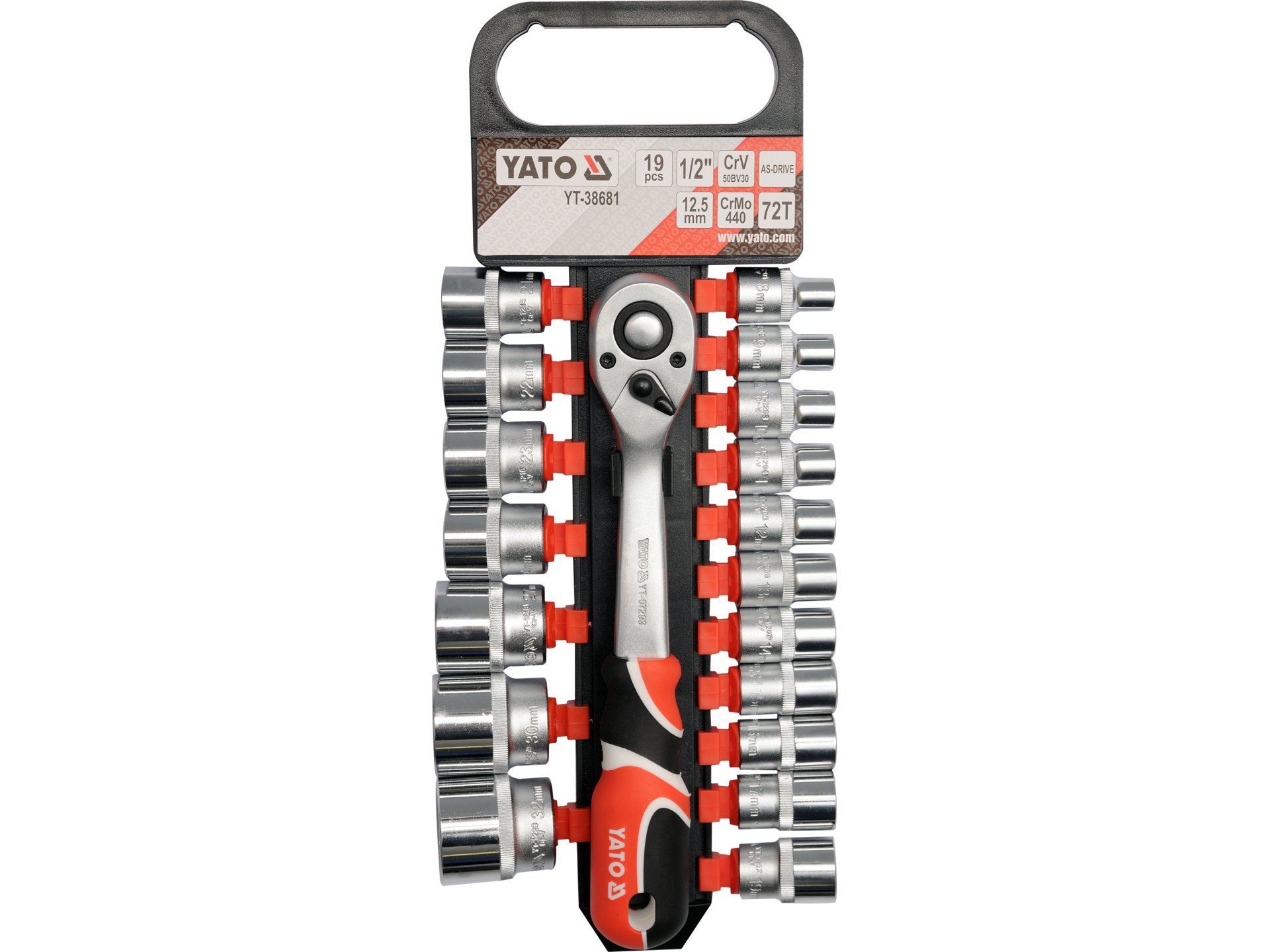 Zestaw nasadek z grzechotką 1/2'', 19 szt. YATO YT-38681