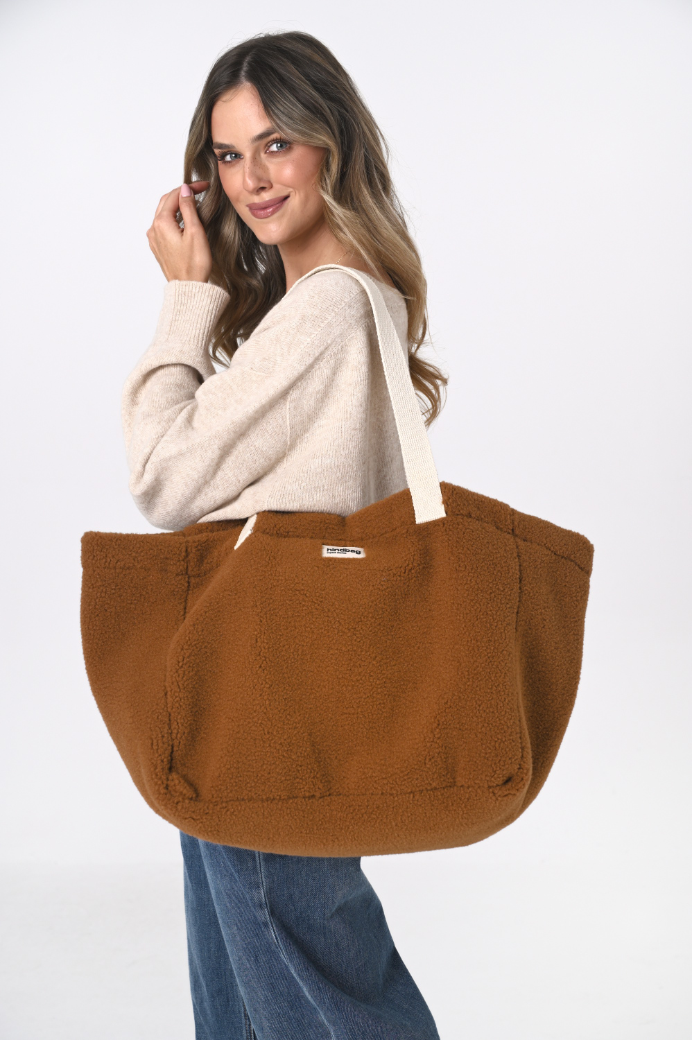 Lillow - Torba shopper Hindbag CLOUDE Teddy - camel - Materiał bawełna - Uszyto w Polsce