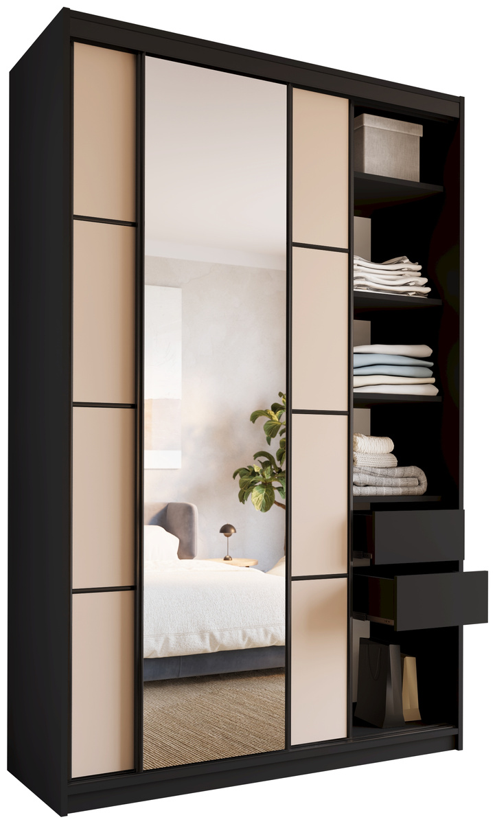 Wysoka kaszmirowa szafa przesuwna z lustrem 150 cm LOFT MAX