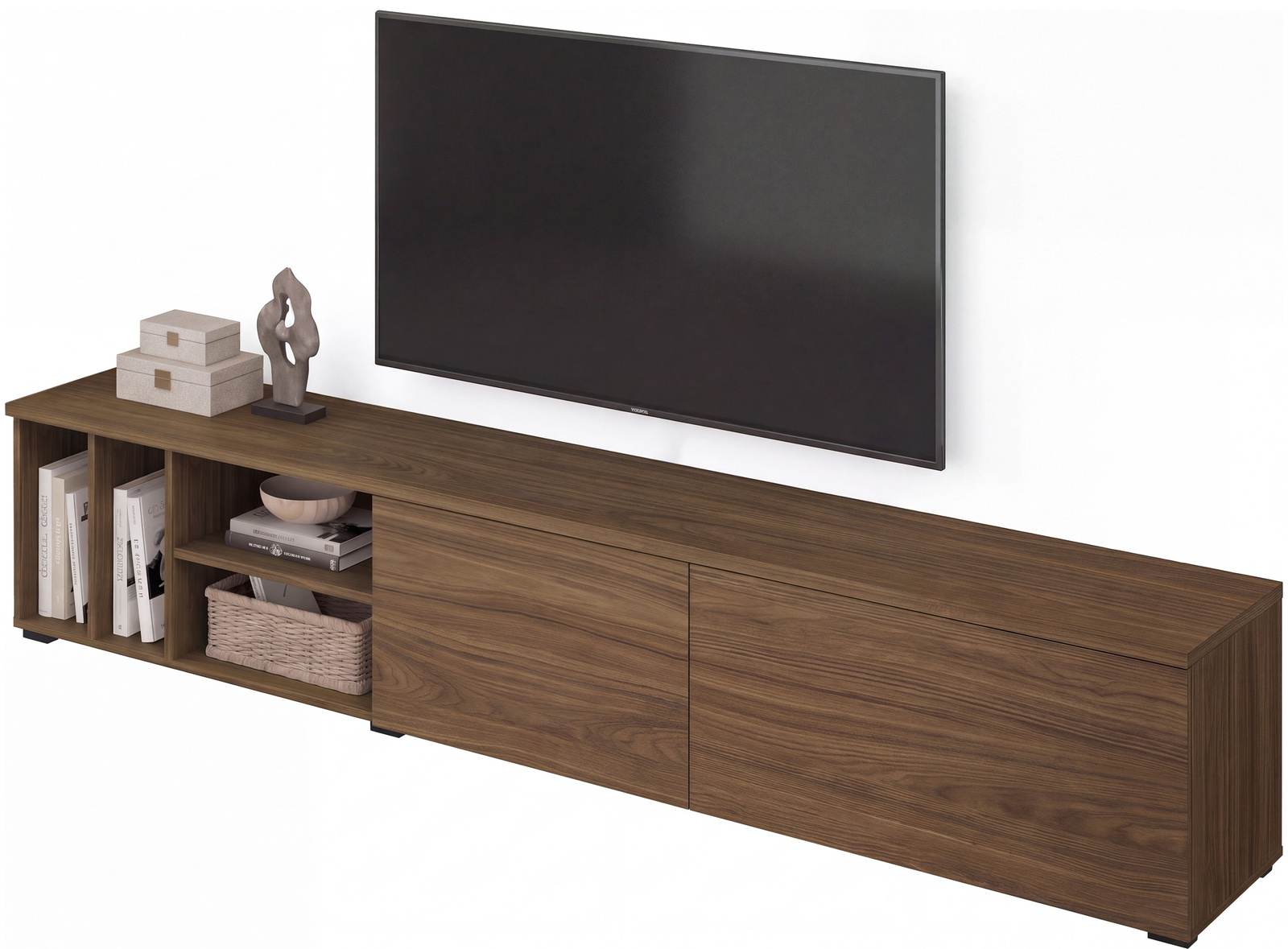 Szafka RTV 220 cm pod tv do salonu z półkami ONTARIO orzech