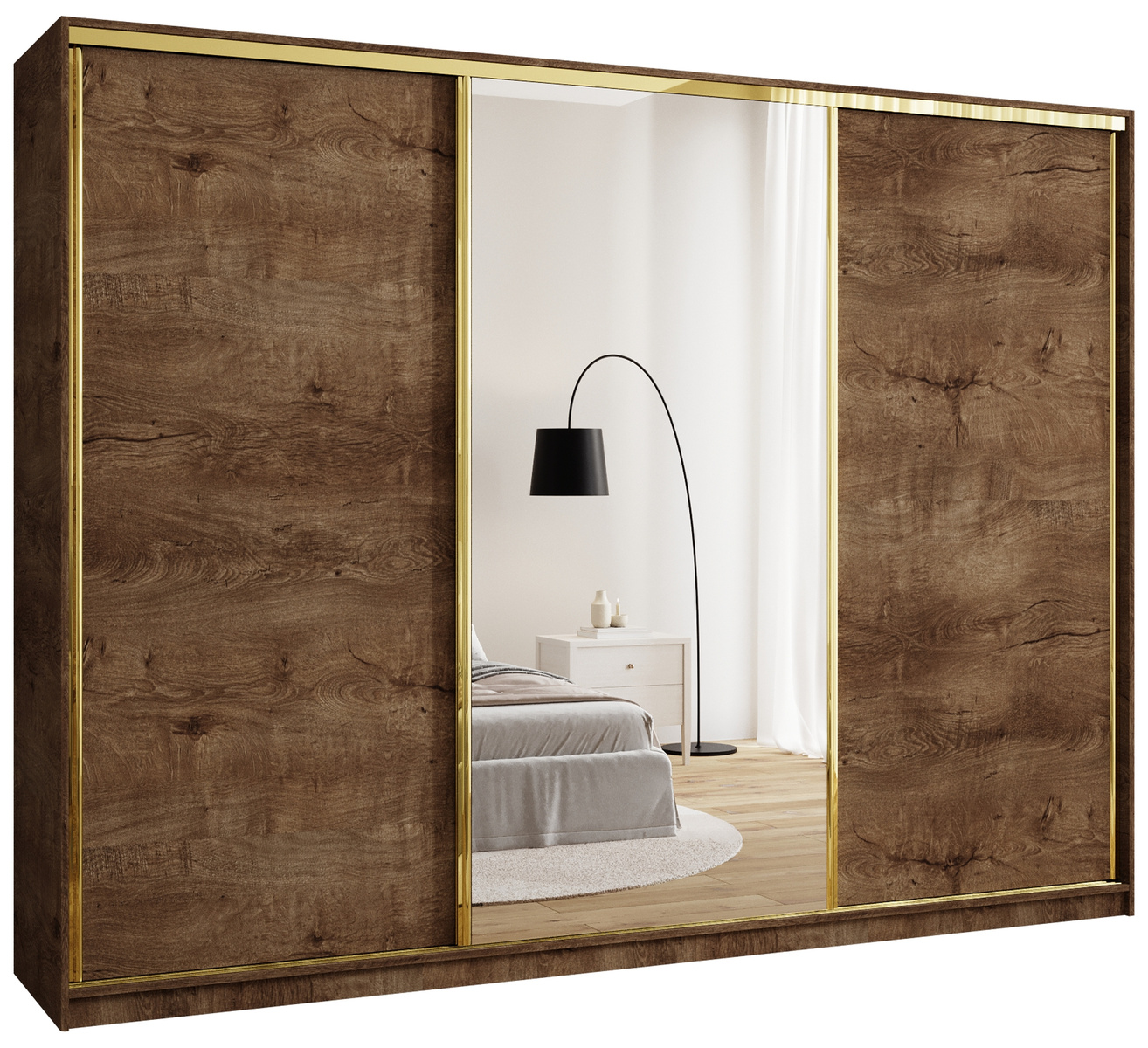 Szafa przesuwna 280 cm do sypialni z szufladami GOLD NEW