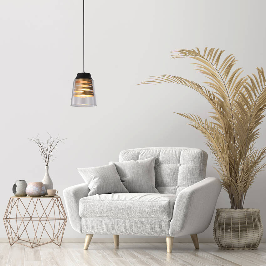 Czarna złota lampa wisząca szklany klosz do salonu FRESNO metal