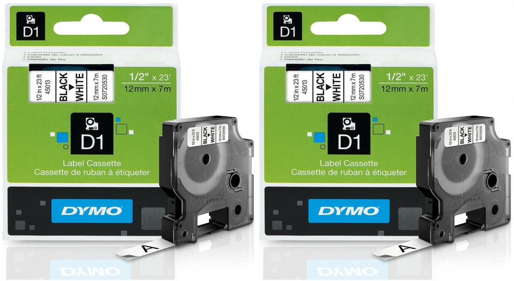 DYMO D1 taśma 12mm x 7m biała – nadruk czarny