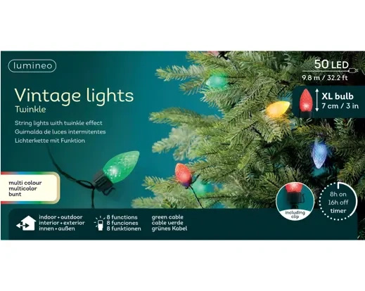 Lampki zew/wew Vintage 7cm 50 LED 9,8m multi 8 funkcji