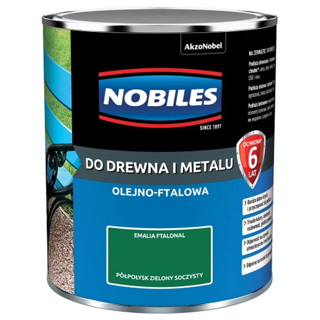Farba ftalowa do drewna i metalu Ftalonal 0,7L Zielony soczysty Półpołysk Nobiles