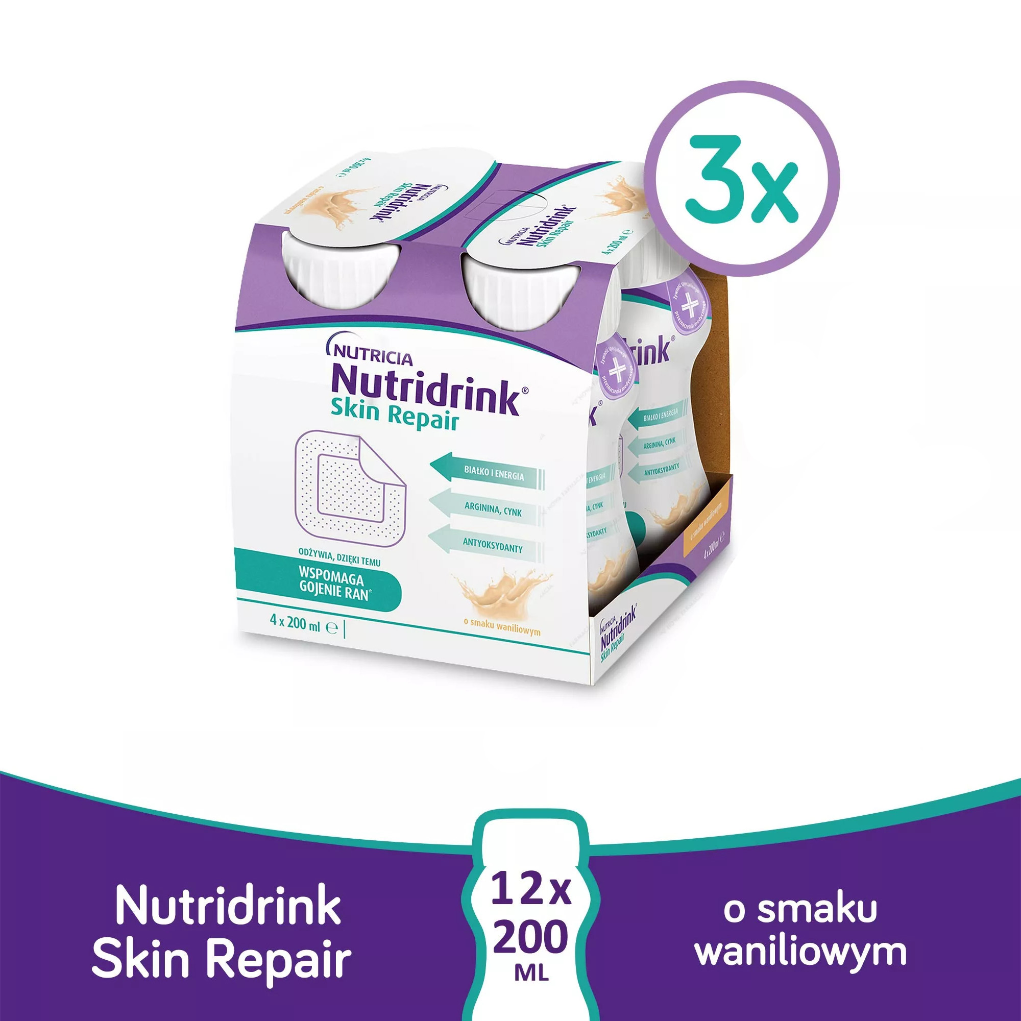 Zestaw nutricia - nutridrink skin repair o smaku waniliowy, 12x200 ml