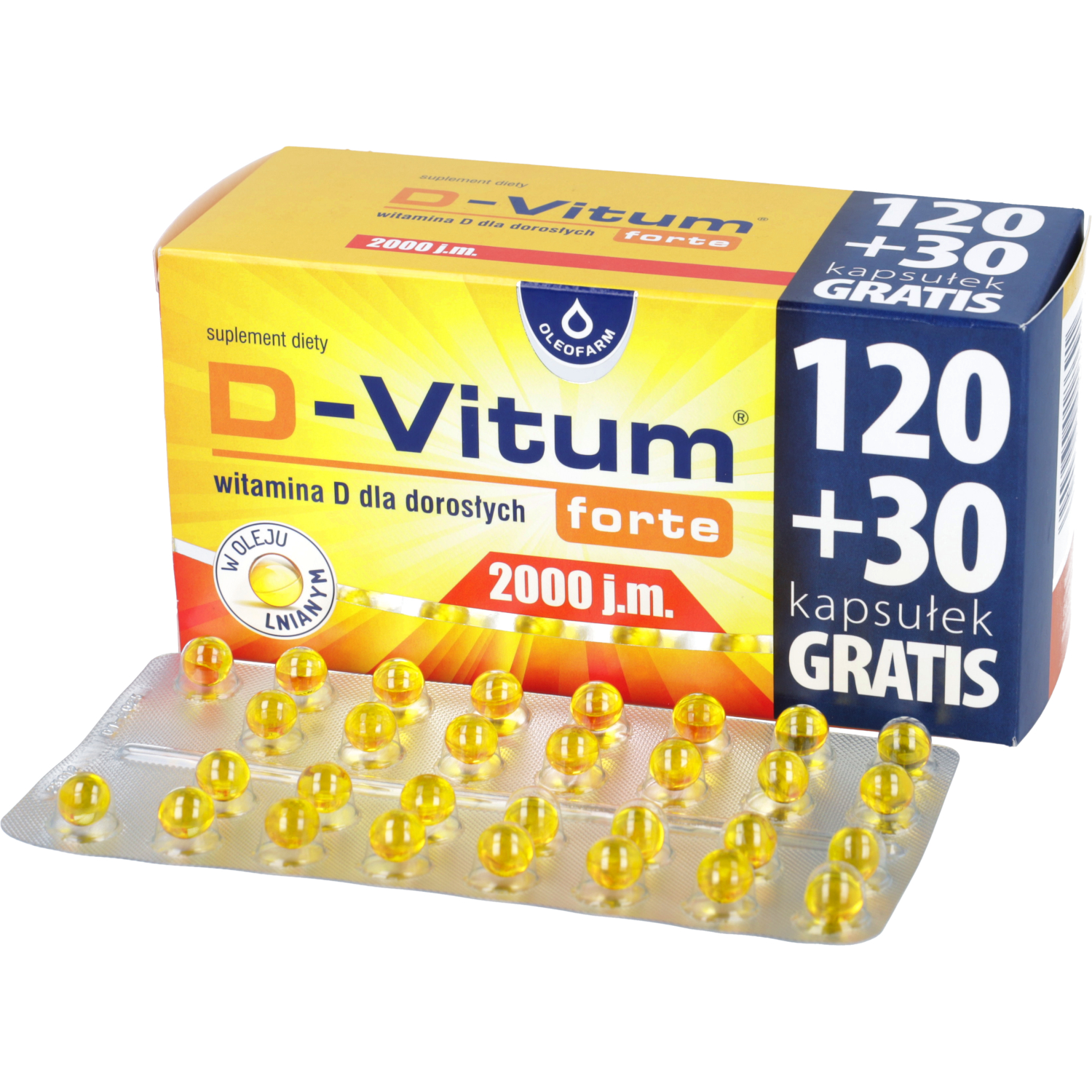 D-vitum forte 2000 j.m., witamina d dla dorosłych, 150 kapsułek