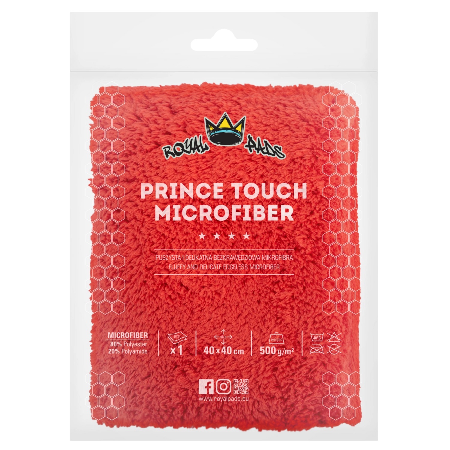 Royal Pads Prince Touch Microfiber 40x40cm Red - delikatna bezkrawędziowa mikrofibra 500gsm
