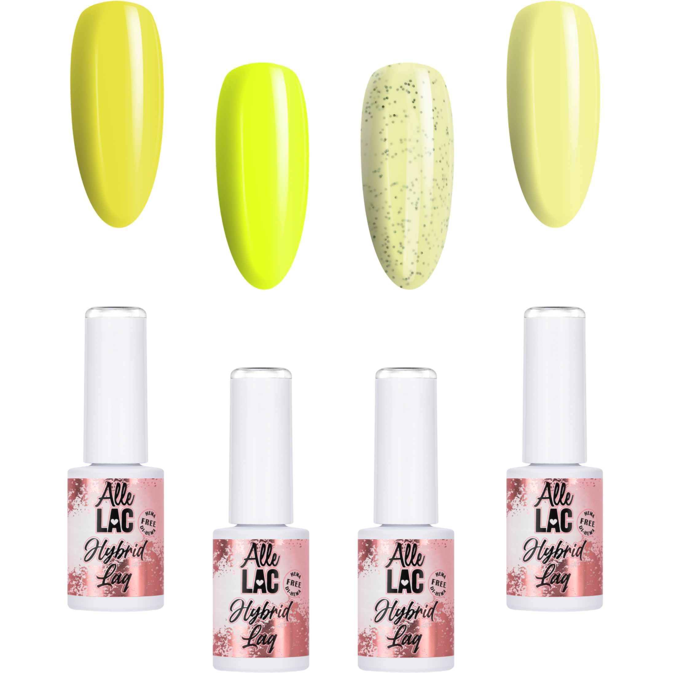 4x Lakier Hybrydowy ALLELAC 6g Yellows ZESTAW 4w1