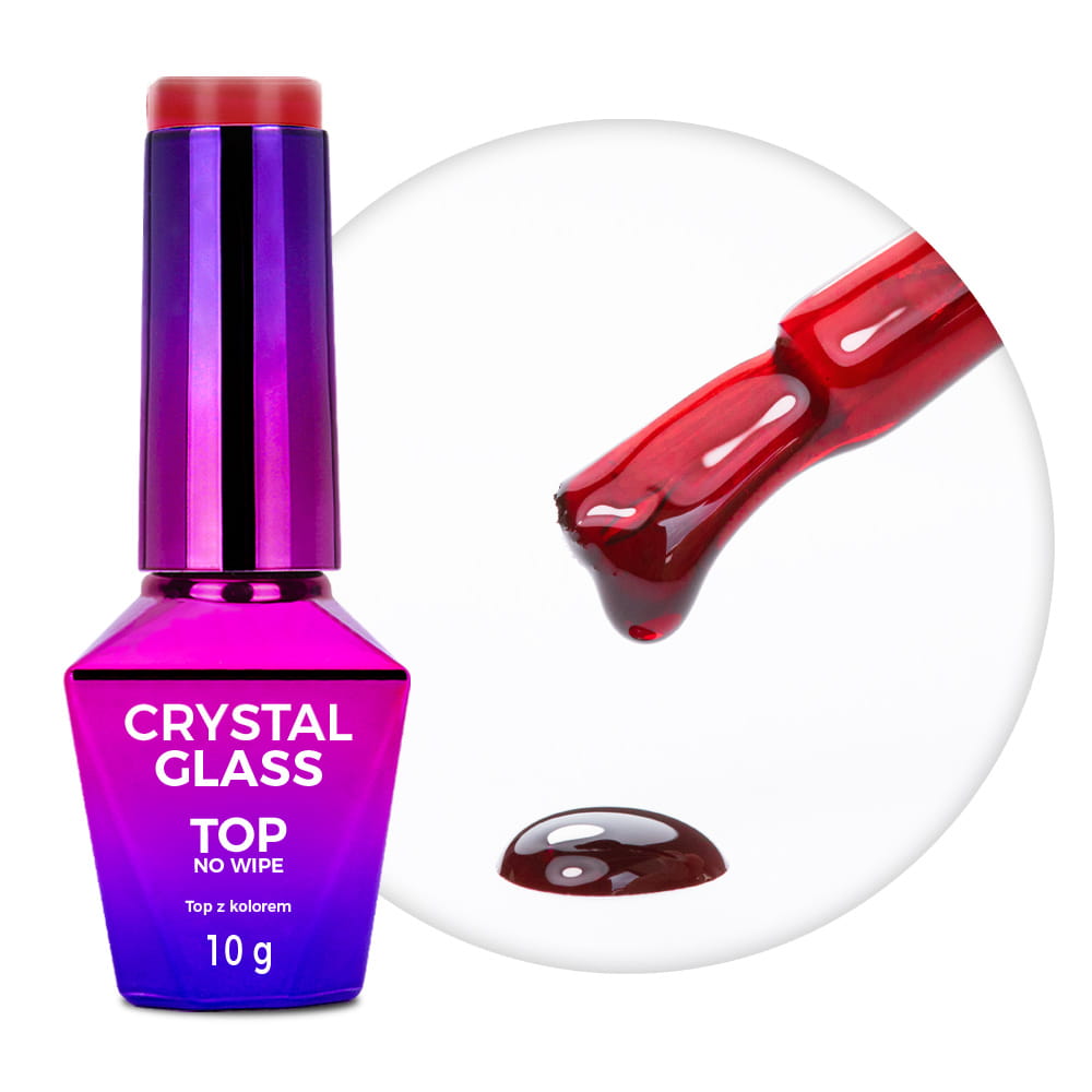 Kolorowy top bez przemywania top no wipe Crystal Glass Molly Nails Red HEMA/Di-HEMA Free 10g