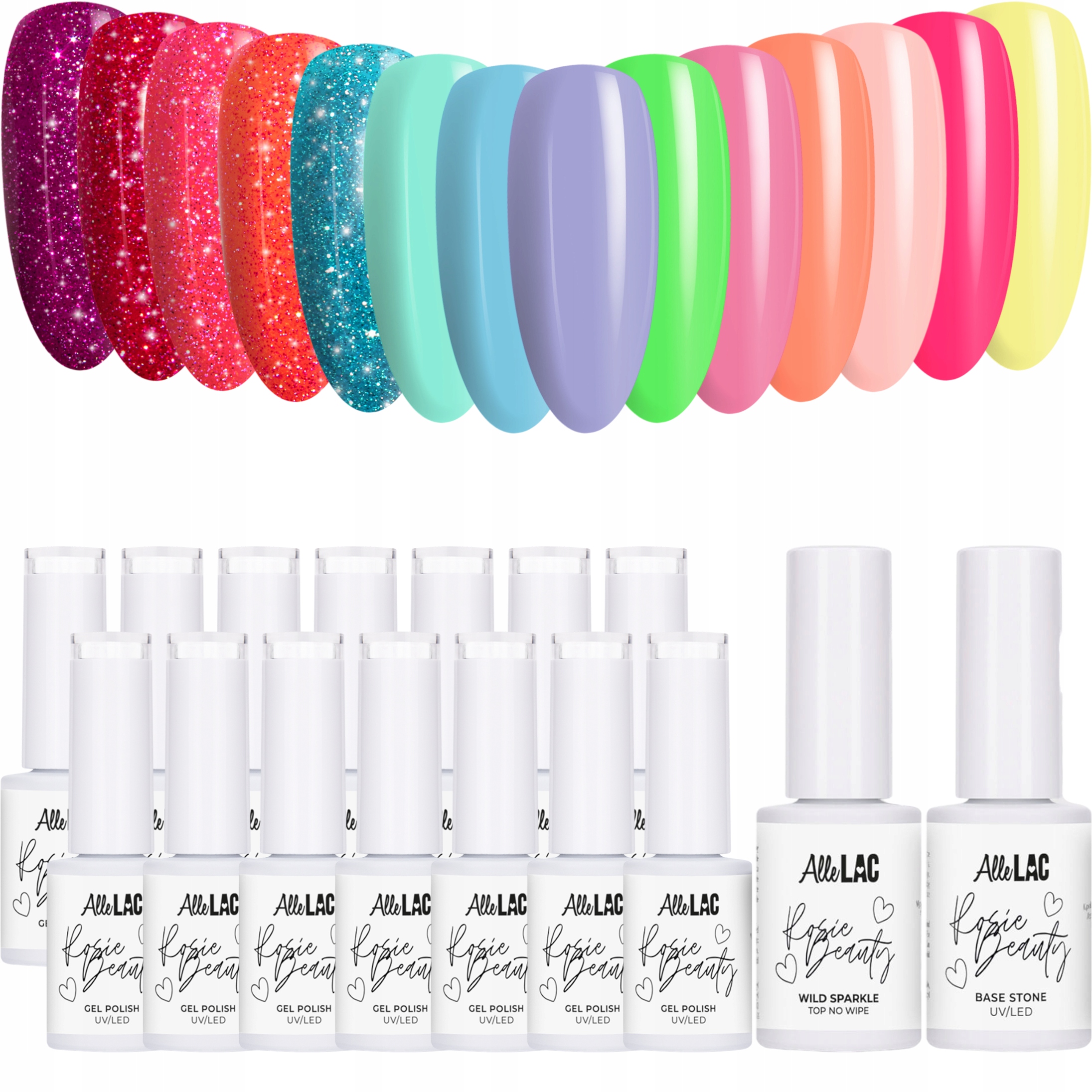 14x Lakier Hybrydowy ALLELAC 6g Rosie Beauty Spring Vibes ZESTAW Wiosenny 14w1 + Baza i Top
