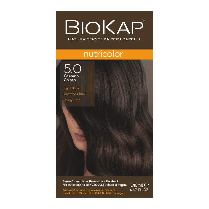 Biokap Nutricolor Farba do Włosów | Jasny Brąz 5.0 | Pokrywa Siwe Włosy | Bez Amoniaku