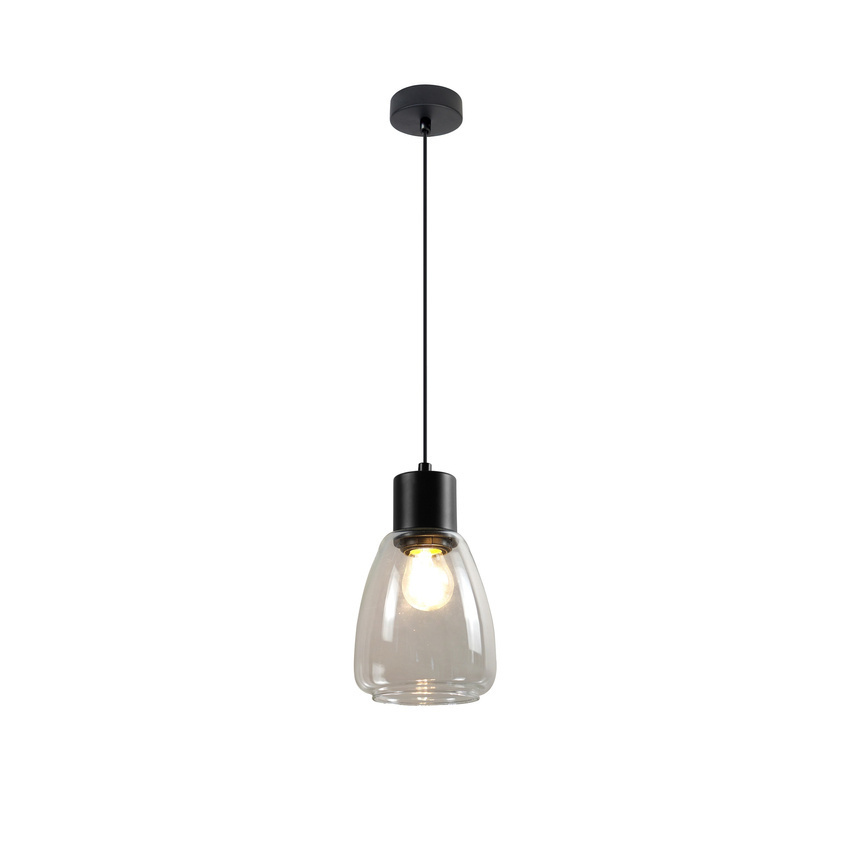 Czarna lampa wisząca sufitowa do salonu MOLDO szklany klosz bezbarwny