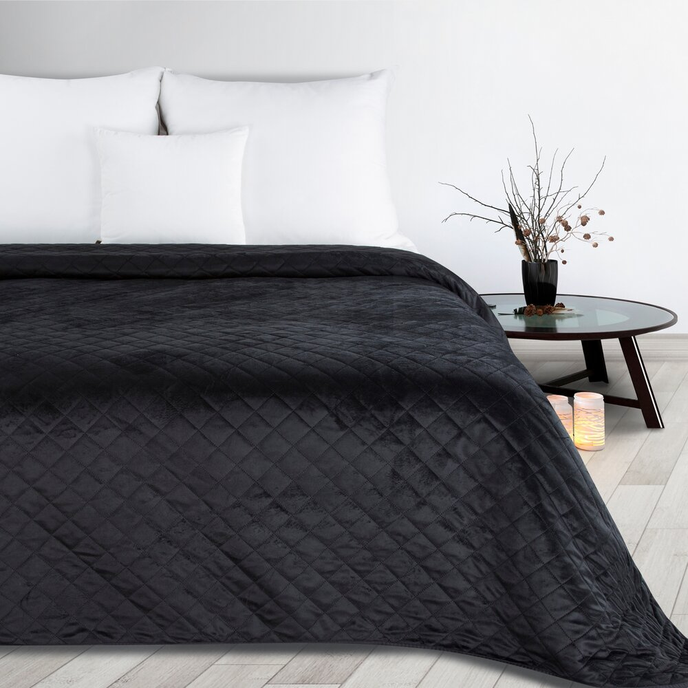 Narzuta na łóżko 170x210 cm LUXO 5 pikowana velvet czarna