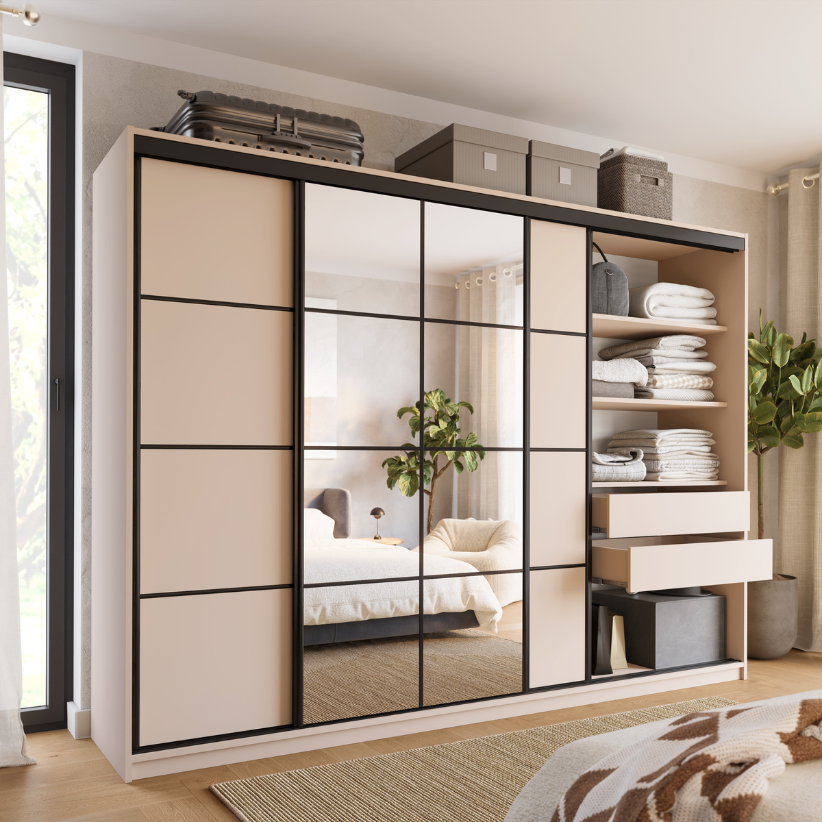Duża trzydrzwiowa szafa przesuwna z lustrem 280 cm EDGE
