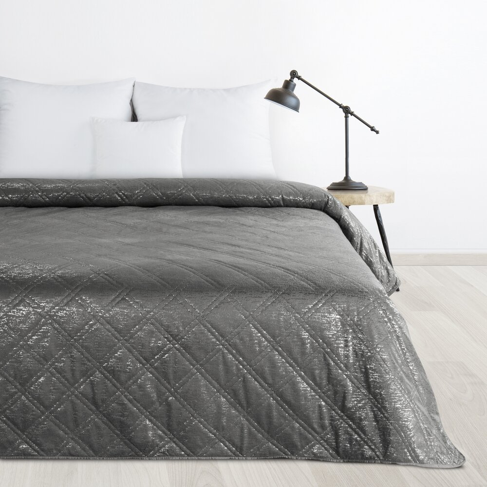 Narzuta na łóżko 170x210 cm stalowa LUXO welurowa ze wzorem
