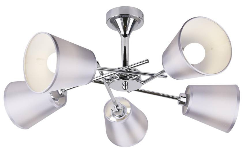 Srebrna lampa wisząca sufitowa z materiałowym abażurem VOX 5xE14