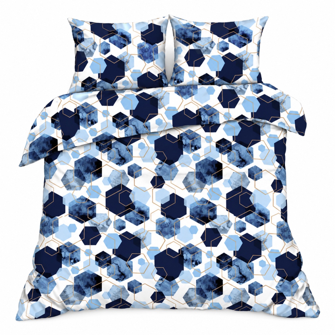 Pościel 140x200 + 2 poszewki | 100% bawełna | niebieski Hexagon