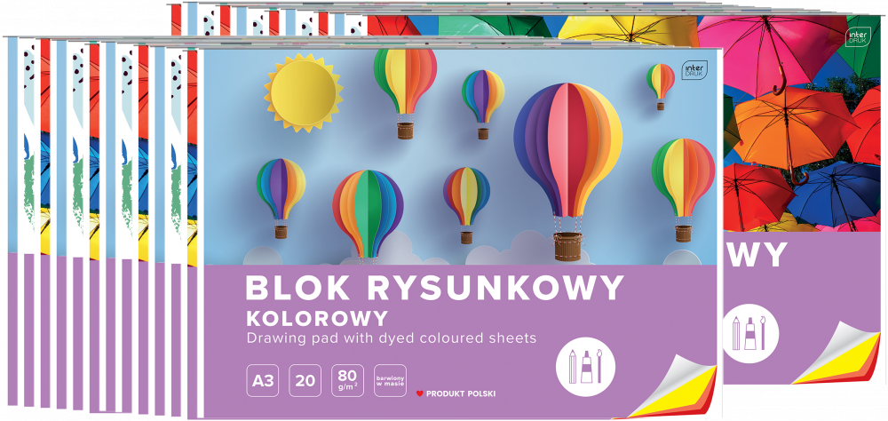 Interdruk blok rysunkowy A3, 20 kartek, kolorowy
