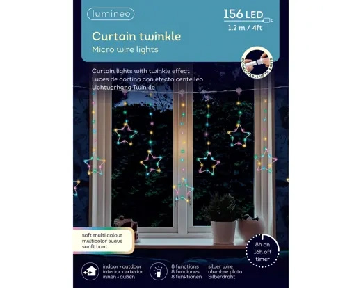 Kurtyna zewnętrzna/wewnętrzna gwiazdki 156 LED multicolor 8 funkcji