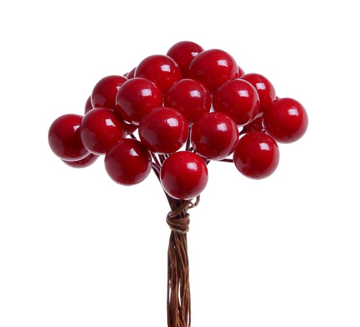 Wiązka czerwone kulki 1,2 cm 6 gałązek 8 cm w pudełku