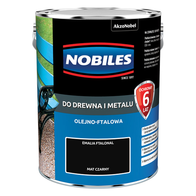 Emalia ftalowa do drewna i metalu Ftalonal Czarny Mat 5L Nobiles