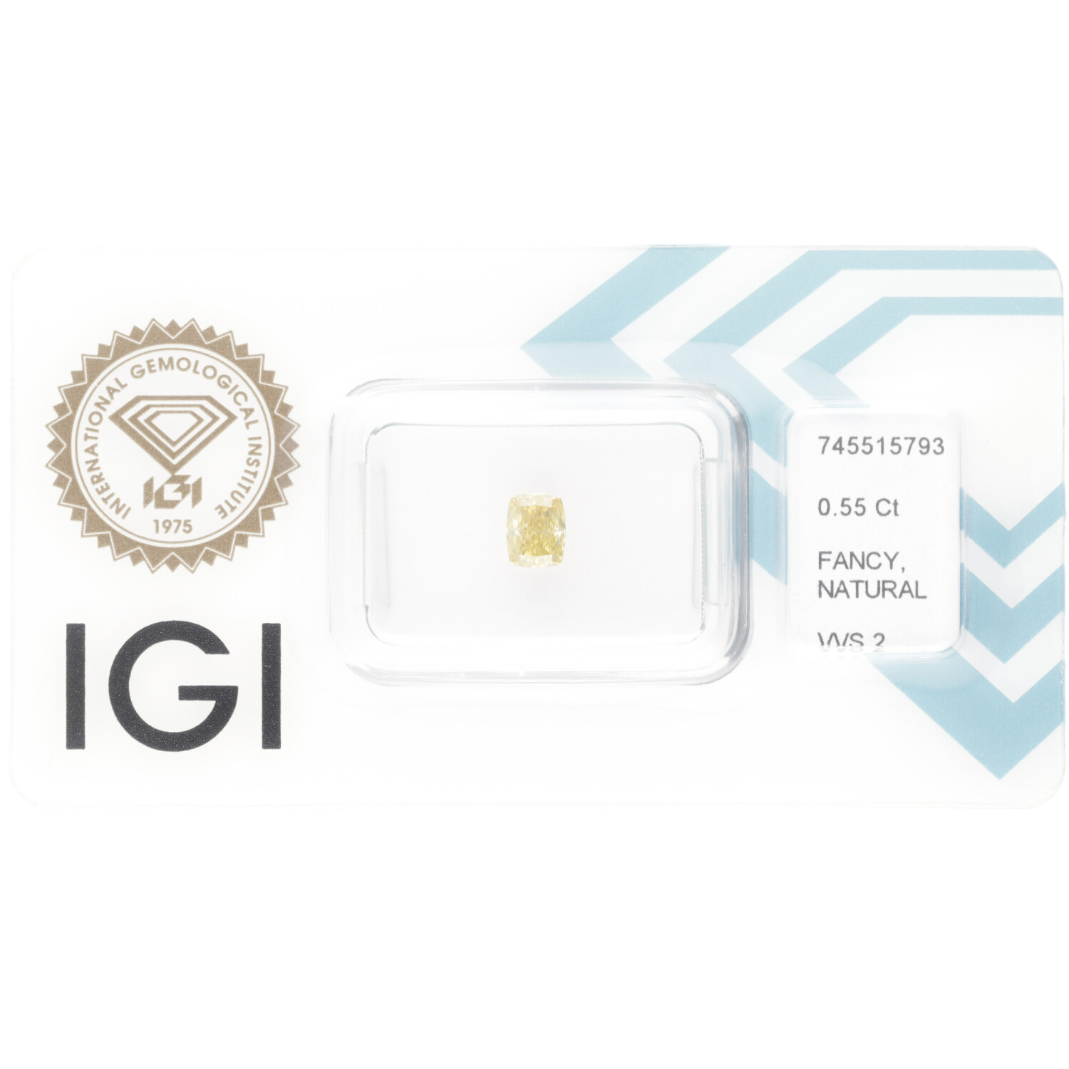 Diament naturalny 0,55 CT / Natural Fancy Intense Brownish Greenish Yellow / Cushion Modified Brilliant / VVS2 / VG - Mennica Skarbowa