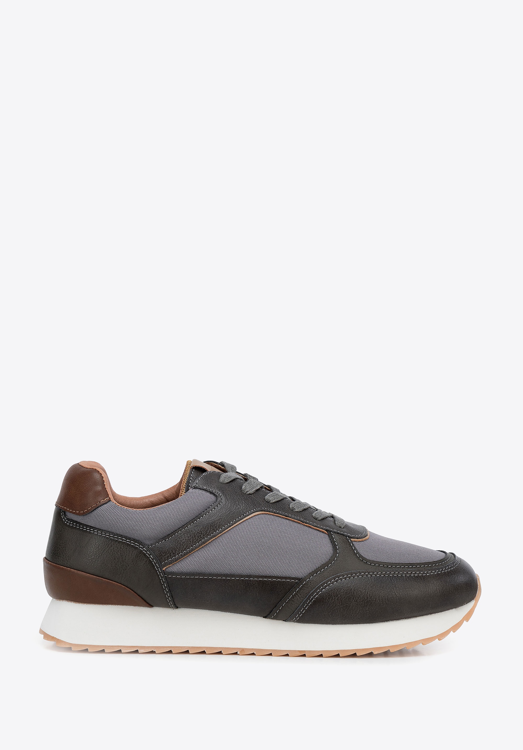 Męskie sneakersy z kontrastowymi fakturami szaro - brązowe