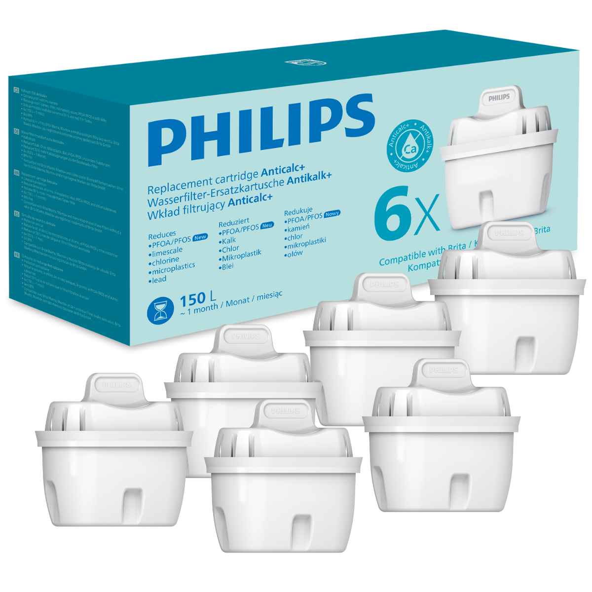 Zestaw 6 wkładów zmiękczających do dzbanka filtrujacego PHILIPS AWP230P6/31.