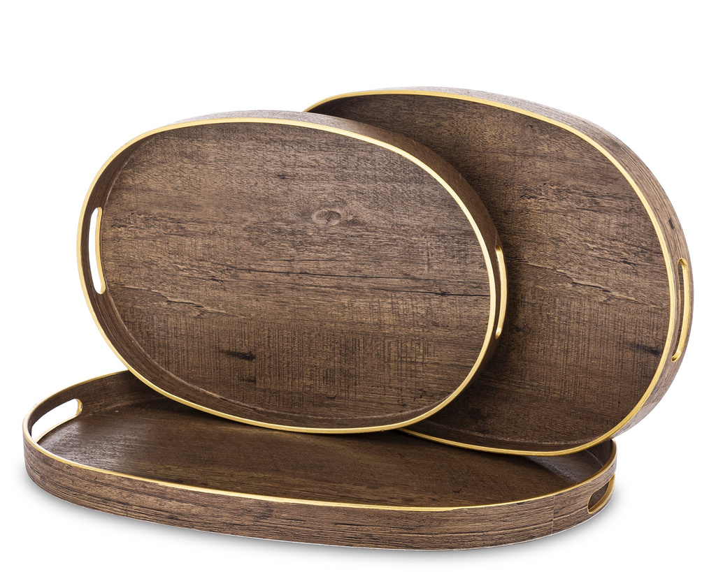 Taca owalna imitacja drewna, złote ranty 50x33cm 1 szt