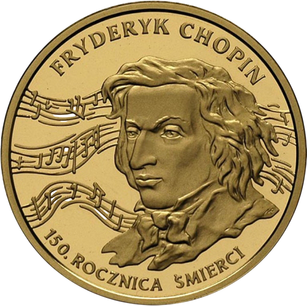 Złota moneta 200 zł Fryderyk Chopin, 150. rocznica śmierci 1999 - wysyłka 24 h! - Mennica Skarbowa
