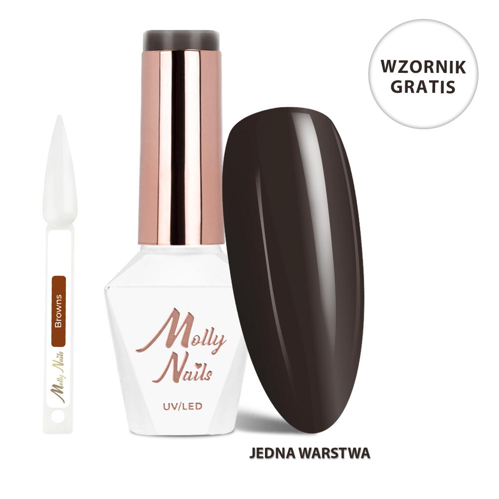 Lakier hybrydowy LED/UV Gel Polish The Trend Edit Nr 300 Dark Chocolate MollyNails HEMA/Di-HEMA Free 8g+ Wzornik Browns GRATIS