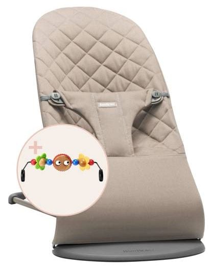 BabyBjorn Leżaczek Bliss Woven Piaskowy Szary + zabawka Googly Eyes