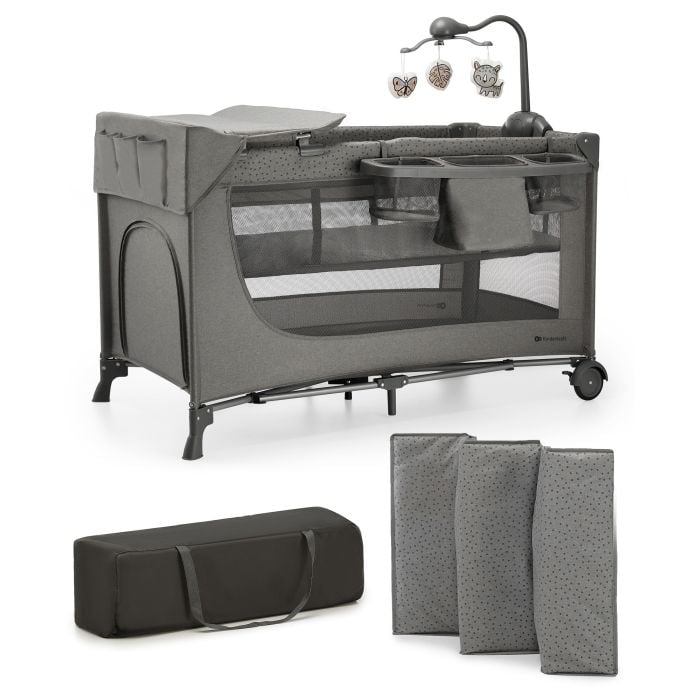Kinderkraft Joy 2 z akcesoriami - łóżeczko turystyczne 3w1-Dark Grey