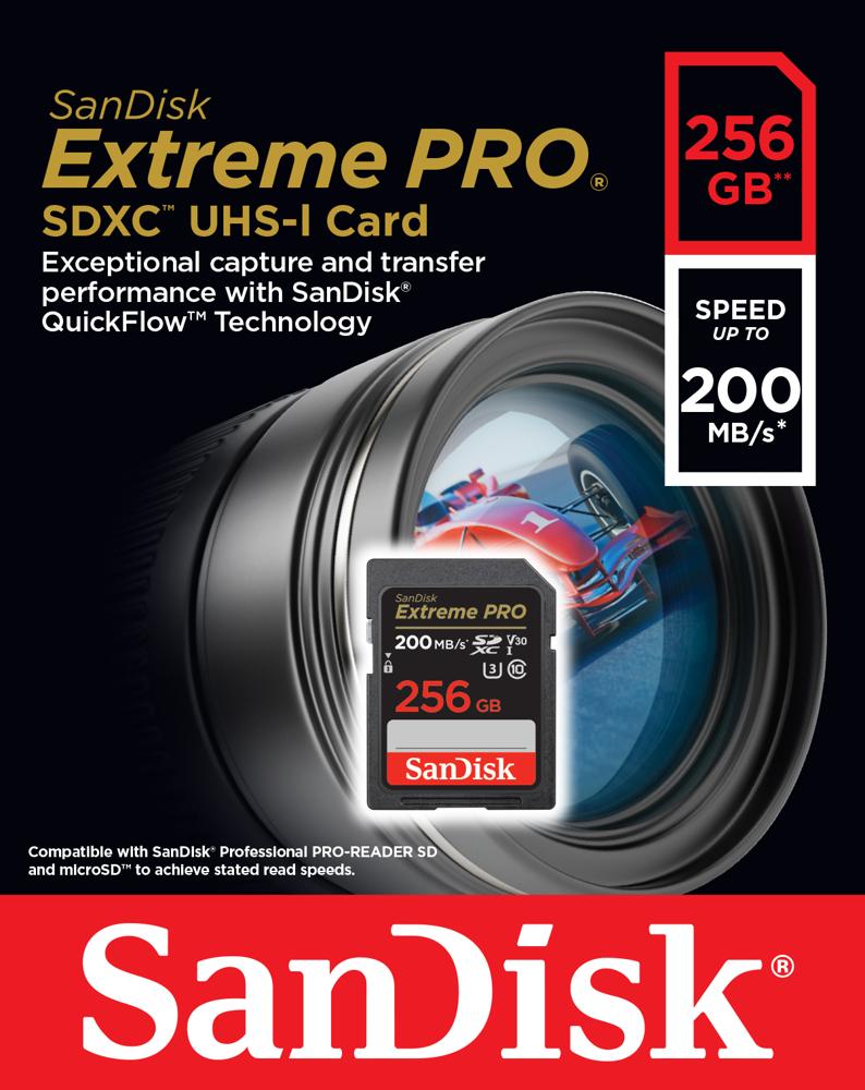 SanDisk SDXC 256GB Extreme PRO 200/140MB U3 class 10 V30 SDSDXXD-256G-GN4IN - Henryx24
