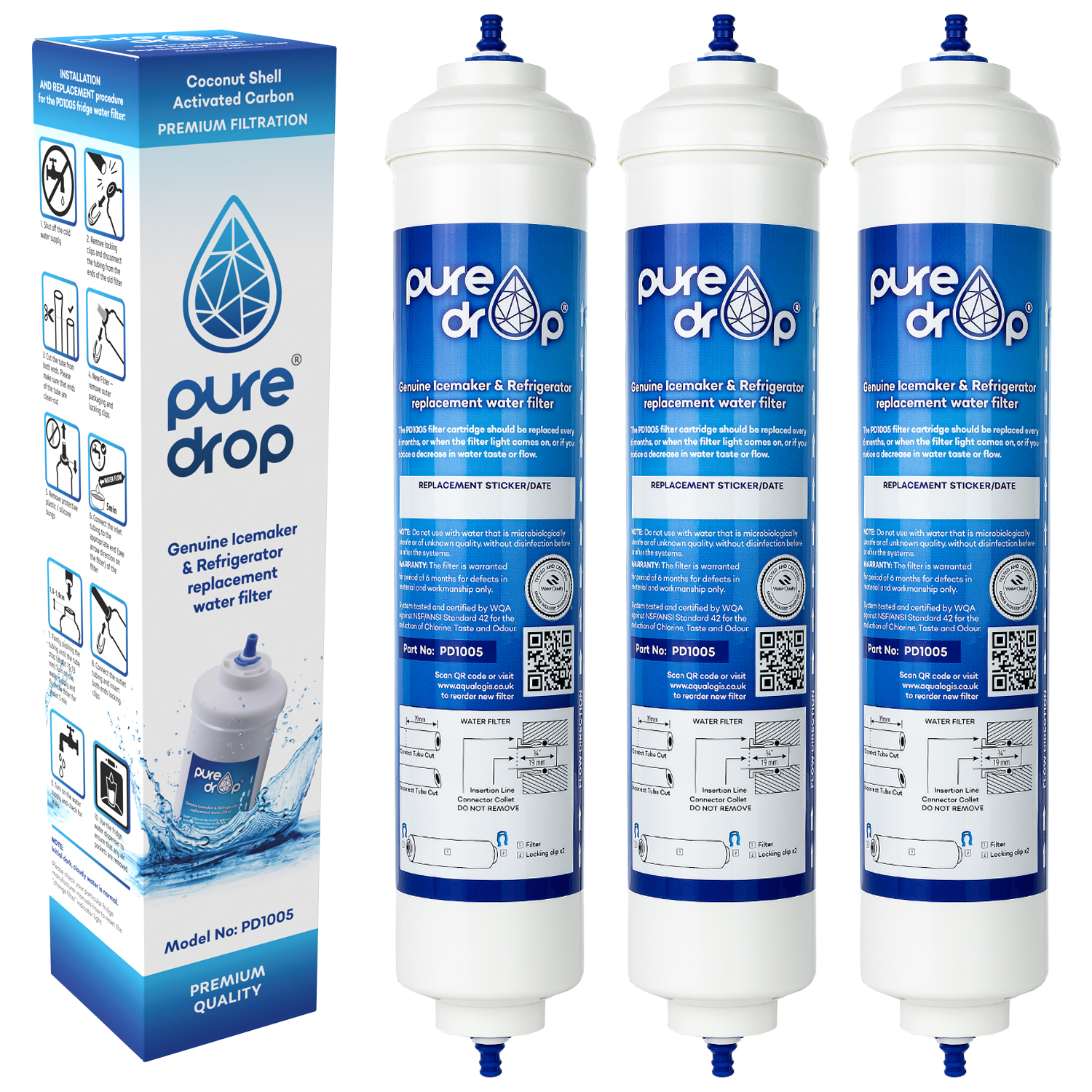PureDrop PD1005 Filtr Wody Do lodówki Samsung DA29-10105J, LG ADQ73693901, Hisense Zewnętrzny na Wężyku 3pk